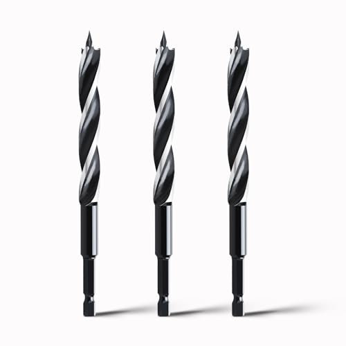 hsawbit Wood Drill Bits, 3pcs x 8mm x 155mm Auger Drill Bit Extra Long Drill Bits Wood Plastic, Drywall Woodworking Hole Drill Bit