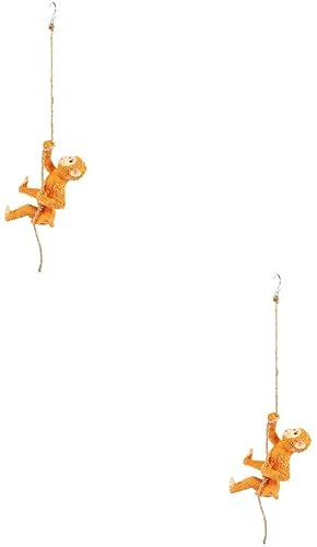 Kisangel 2 Sätze Garten Affen Anhänger Außendekoration für die Terrasse wunderlich Hängematte Terrassendekoration Zwerge Kunstharz zum Aufhängen Hof Affengarten Tierdekor Orange