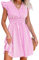 CUPSHE Women's Mini Dress Striped V Neck Flutter Sleeve Smocked Waist A Line Casual Summer Dresses Pink Striped M