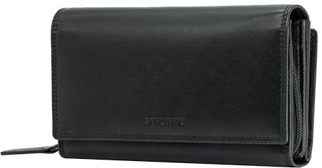 STILORD 'Alissa' Porte-Monnaie Femme Cuir Grand Format avec Porte-Carte Fermeture Éclair et Bouton Pression Idéal comme Pochette Porte-Feuille RFID ou Porte Chequier Long, Couleur:Noir