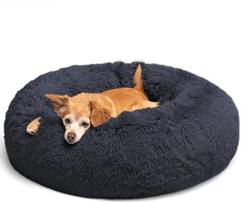 LUOJINYI Hundebett Flauschig, Hundekissen Rund Haustierbett Donut Katzenbett Waschbar mit rutschfestem Boden für große, mittelgroße & kleine Hunde, 60 cm, Marineblau