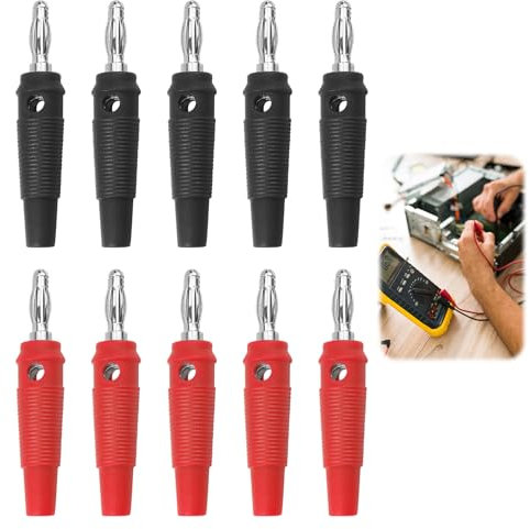 10 Stück Bananenstecker 4mm Hochstrom, 20A Bananenstecker Lautsprecher, Schraubentyp, Stapelbar, Lötfrei, Rot und Schwarz, für Kabel Boxen Endstufen AV-Receiver HiFi Stereoanlagen