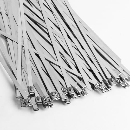 100 fascette stringicavo in metallo in acciaio inox, resistenti ai raggi UV, in acciaio inox, autobloccante, resistenza alla trazione, 300 mm x 4,6 mm, per recinzione e giardinaggio, fascetta per cavi