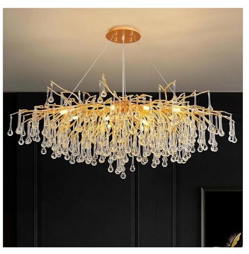 Genérico Lámpara colgante, Lámpara de araña cristal for comedor, cocina, mesa, sala estar, dormitorio, vestíbulo, lámpara techo ovalada gran tamaño(Gold,L250xW80xH50cm)
