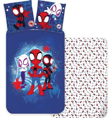 Marvel Spidey Bettwäsche-Set Junior Size | Bettbezug 100 x 140 cm + Kissenbezug 40 x 45 cm | 100% Baumwolle | Baby-Bettwäsche-Set perfekt für Kleinkinder | Spidey weiches Wende-Bettwäsche-Set für
