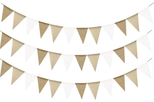 ELNX 12m Jute-Wimpelkette, 36 Dreieck-Fähnchen, Rustikale Partydeko für Boho Hochzeit, Geburtstag, Baby Shower, Camping und Outdoor