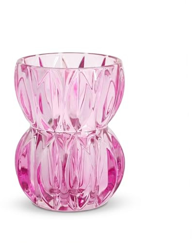 Vase en cristal violet de 17,5 cm de haut, vase texturé unique pour fleurs fraîches et plantes hydroponiques, centre de table décoratif moderne pour table à manger, table basse et décorations