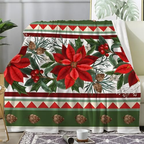 Couverture Noël Carreaux Buffalo - Plaid Polaire Bonnet De Noël Carreaux - Plaid Lit 1 Personne en Flanelle Douce et Chaude - Decoration Canape et Couvre Lit 130x150 cm, I-66