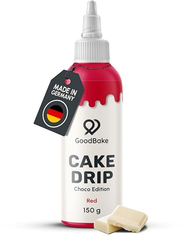 GoodBake Cake Drip Choco 150g Rot | Schokoglasur zum Dekorieren | Kuchenglasur zum Verzieren von Torten, Cup Cakes & Keksen, glutenfrei, Tortendeko Made in Germany
