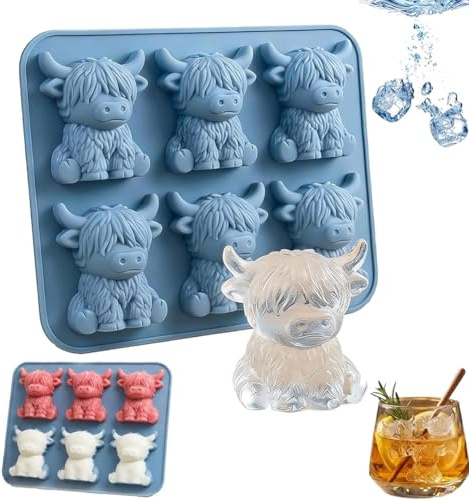 Highland Cow Ice Cube Tray,Mini Highland Cow Ice Cube Mold,Silicone Animal Ice Cube Tray,3D Highlands Cows Ice Cube Silicone Molds Tray,3D Cute Silicone ICES Tray for Cocktails Beer Drinks Party