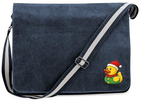 Huuraa Umhängetasche Quietscheente Wichtel Gummiente Elfe 14 Liter Vintage Navy Canvas Laptoptasche Geschenkidee