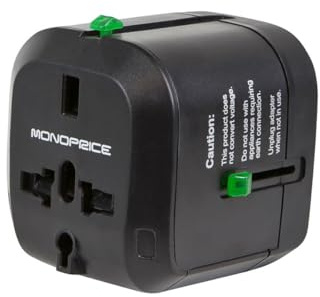 Monoprice Compact Cube Universal Travel Adapter, Supports International Power Outlets, Black