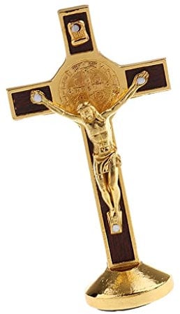 Metall Kruzifix mit Jesus auf Kreuz Figur Statue für Haus oder Auto, 90 x 45 x 25 mm - Gold