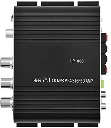 Richer-R Amplificateur Stéréo, Mini Portable Amplificateur 2.1 Entrée Audio RCA & 3.5mm Basse Auto Voiture Amplificateur pour téléphones Mobiles, lecteurs DVD, Ordinateurs, MP3 / MP4(Noir)