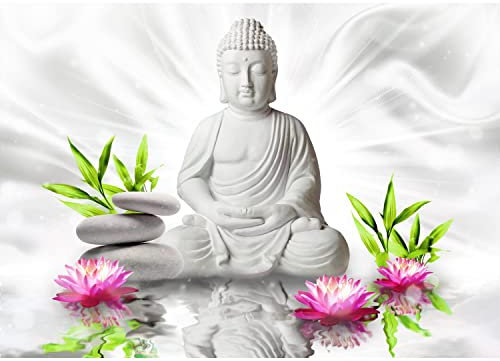 Runa Art Fototapete Buddha Blumen Zen 352 x 250 cm Vlies Tapeten XXL Moderne Wandtapete Wohnzimmer Schlafzimmer Weiss Grün Rosa 9289011c