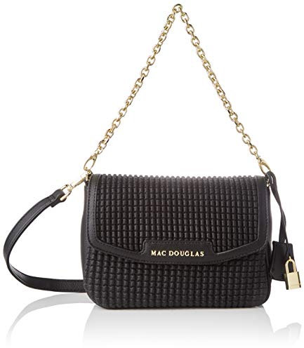 MAC DOUGLAS - Petit Sac Noir – Le KIRIBAT de la collection BRYAN – Taille S : 20*16.5*7.5 cm - Un Cadenas Décoratif et son Pendentif Clef - 3 poches intérieure dont une zippée – Bandoulière ajustable