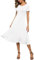 EXCHIC Damen Casual Rundhals A-Linie Kurzarm Midi Kleid Sommer Stretchy Knie Langes Freizeitkleider(S, Weiß)