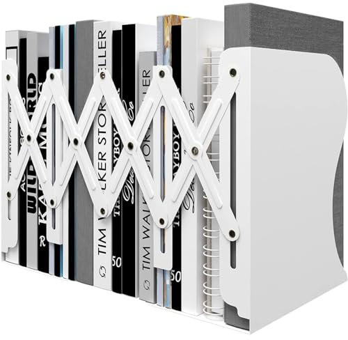 PUNCIA Desktop Expandable Book Ends Metal Bookshelf Adjustable Book Binder Holder for Desk Organiser Storage Bookcase Magazine Files Rack for Children Kid Student School Office Book Stand White