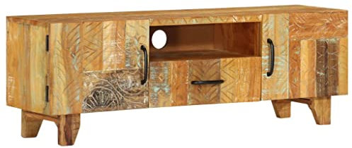 vidaXL Mueble TV Cajón + 2 Puertas + Estante Madera Maciza Reciclada Vintage Retro Decorado Módulo Televisión Mesa Baja Televisor Aparador Comedor