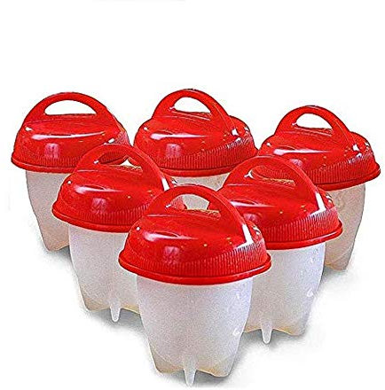 QYHSS Eierkocher Cups Premium Set, 6 rotes Silikonei, mit Halterung und Eiertrenner, Antihaft-Silikon, Eierbecher zum Kochen von Eiern (Rot)