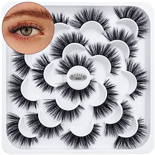 DYSILK Falsche Wimpern Lashes - Künstliche Wimpern 10 Paare Fake Lashes 6D Falsche Wimpern Natürlich Wimpern Extensions 15mm Lashes Selbstklebende Wimpern Fake Lashes Wimpern Eyelashes