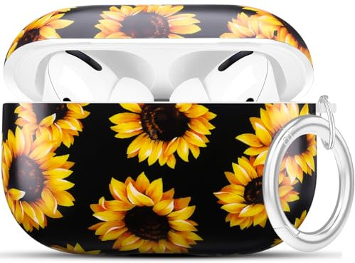 Airpods Pro Hülle - YOMPLOW Sonnenblume Case Cover Skin Schutzhülle Hard Case Cover Portable Women Girls with Keychain for Apple Airpods Pro Charging Case - Sunflower