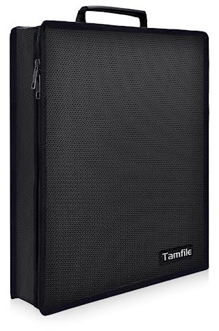 Tamfile Feuerfeste Dokumentenbox, 12.4''x16.7''x4.2'' Grosse Kapazität Wasserdichte Dokumententasche für Reisepässe, Kreditkarte, Zertifikate, Laptop und Wertsachen, für Zuhause, Büro, Reisen, Schwarz