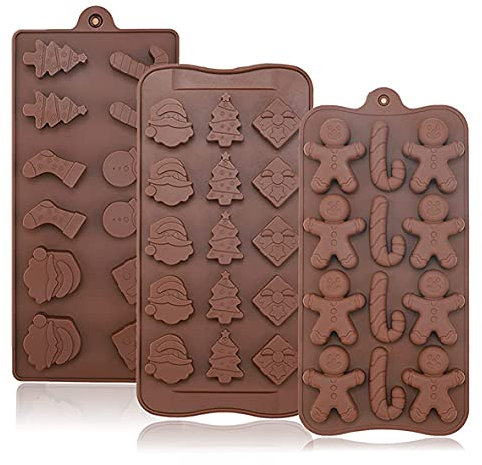 BREEZO - Stampi natalizi in silicone per cioccolatini, 3 pezzi, stampi per dolci e gelatine, con forme a tema natalizio, per torte al cioccolato fai da te