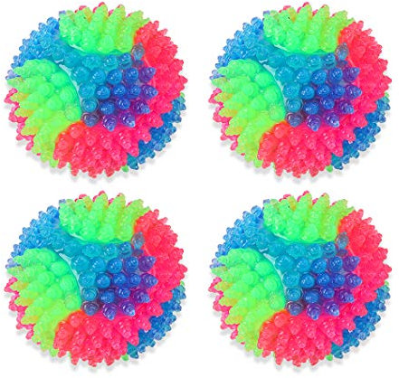 Rolin Roly Leuchtend Glow Ball Blinkender Ball Hundeball Hundebälle Hundespielzeug Ball Mit LED Licht Spielball für Hunde Bissfest Hundespielzeug Ball (4PK Spiky Ball)