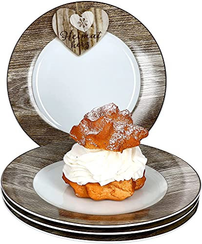 Ritzenhoff & Breker 4-teiliges Kuchenteller-Set Herz Chalet I Geschirr-Set für 4 Personen I Frühstücksteller mit Holz-Optik I Dessertteller mit Holz-Optik I 4 Porzellanteller mit Ø 21 cm