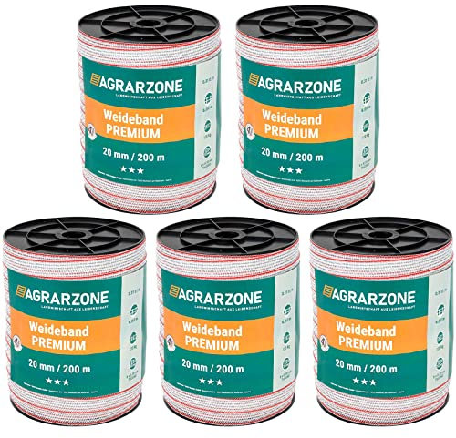Agrarzone Weidezaunband Premium 1000m, 20mm, weiß-rot | 6x0,30 TriCOND-Leiter für ausgezeichnete Leitfähigkeit am Elektrozaun | Stabiles Weidezaun-Breitband für Schaf-, Rinder- & Pferdezaun