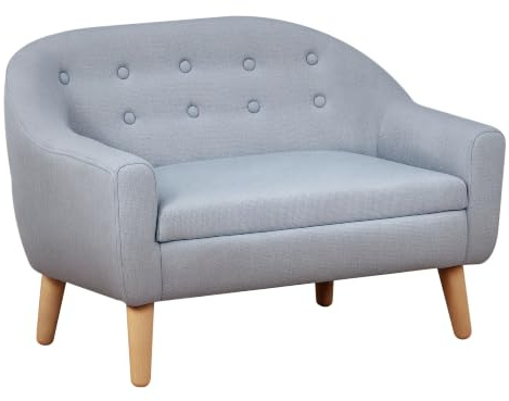 HOMCOM Children's Armchairs Kids Sofa 2 Seater Wood Frame Grey