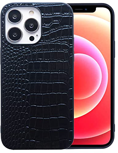 DMaos für iPhone 13 Pro Hülle für Damen, Krokodil Synthetische Lackleder Abdeckung, Klassische Mode für iPhone13 Pro 6.1 Zoll - Schwarz