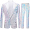 CARFFIV Herren Modische Blumenmuster Pailletten Zweiteiler Set Anzüge (3XL, Map White)