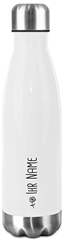 Trinkflasche Edelstahl selbst gestalten mit Name & Blume Symbol - Thermosflasche, Wasserflasche BPA-frei, Camping, Schule, Sport I Personalisiertes Geschenk für Familie und Freunde - Weiß, 500 ml