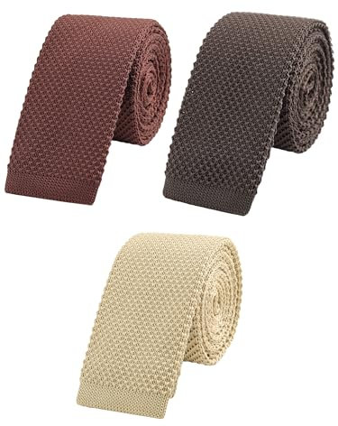 WANYING 3 × Herren 5.7cm 2.25 Schmale Krawatte Strickkrawatte Gestrickte Narrow Krawatte Knit Tie Retro Vintage Casual Büro Basic - Braun Dunkelbraun Beige