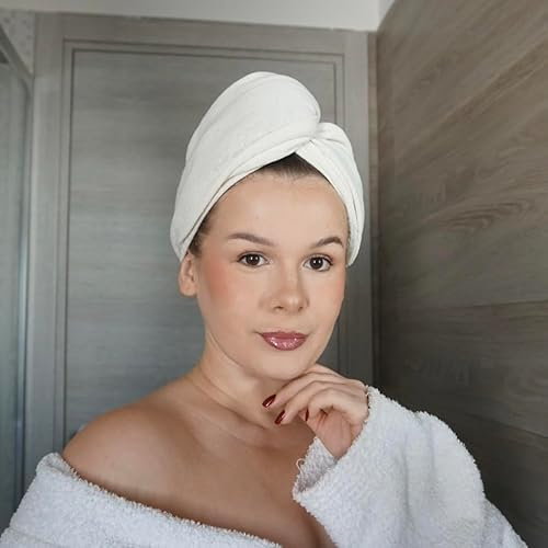 Offtopic Asciugamano Capelli Turbante in 100% Seta Anti Crespo | Non secca e danneggia i Capelli | Asciugatura capelli delicata | 100% Seta NATURALE