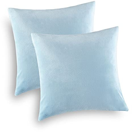 MALIKA Set 2er Kissenbezug Cashmer Touch Fleece Kissenhlle Sofakissen Kopfkissenbezug Kissenbezug Couchkissen, Gre:50 x 50 cm, Designe:HELLBLAU