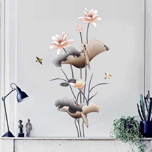 COVPAW® Wandtattoo Wandaufkleber XXL Lotus Orange Lotusblatt Blumen Wandsticker Wandbild Bilder Wohnzimmer Schlafzimmer Deco