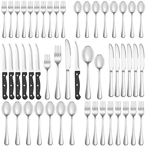 Set di 48 posate con coltelli da carne per 8, set di posate in acciaio inox, set di posate lucidate a specchio, set di stoviglie per la cucina domestica