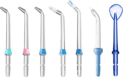 Jerilla 7 Stück Munddusche Ersatzspitzen Zubehör Set mit Waterpik | Multifunktionales Düsenset, Lichtdurchlässig, Korrosionsfest, Stromlinienförmig, Farbcodiertes Familiensystem.