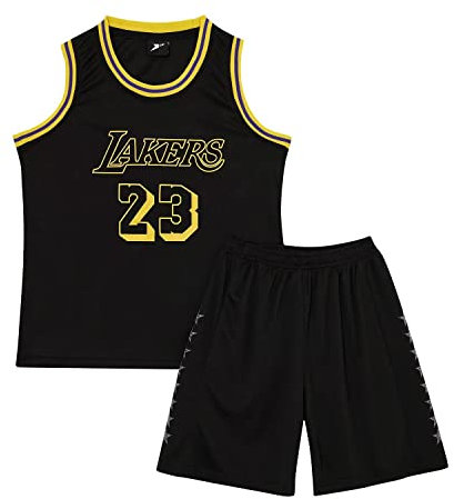 Huniam Jungen 2er-Set Basketball Trainings Ärmellos Trikot und Hose, Basketball Kleidung Kinder, Jungs Jersey (Schwarz, 9-11 Jahre)