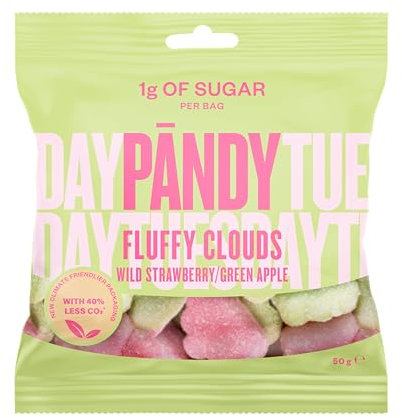 PANDY Low Carb Süßigkeiten - Gesunde Süßigkeiten - Walderdbeere und fruchtigem grünem Apfel – Neue Schaumbonbons, nur 1 g Zucker und 70 Kalorien, 14 × 50 g
