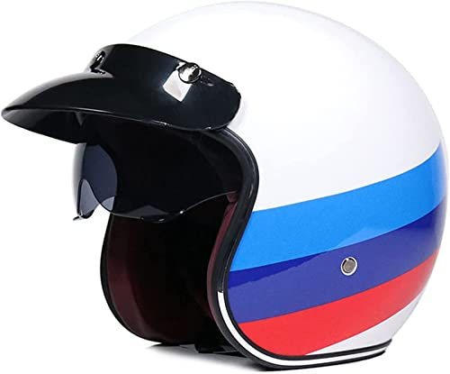 Retro Casques Moto, Casque en Vintage Casque Mobylette avec Visière, pour Scooter Racing Femmes Hommes ECE Homologué Demi-Casque Jet