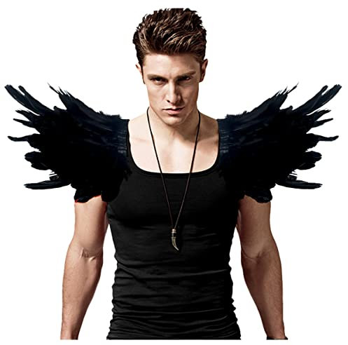 keland Gothic Epaulettes en Plumes Châle de Cape Ailes d'épaules Costume Burning Man pour Halloween Cosplay (Z-Noir)