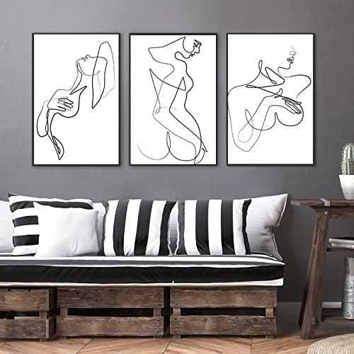 Sexy Lady Body Line Art Gemälde Nackte nackte Frau Leinwand Poster Abstrakt One Line Drawing Print Moderne Wandbilder Home Decor/Kein Rahmen-60x80cmx3P