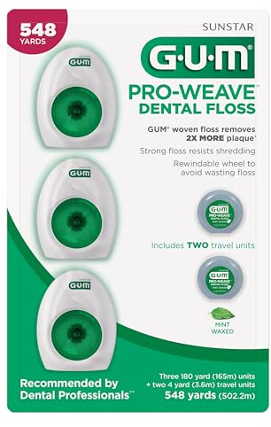 Gum Pro Weave Zahnseide, gewebte Zahnseide, entfernt 2 x mehr Plaque Shedding Resisit, 3er-Pack plus 2 Reiseeinheiten