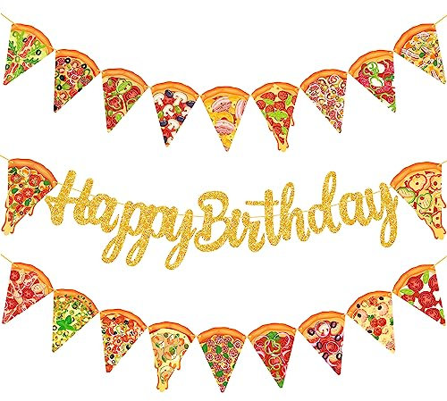 Pizza Happy Birthday Banner Pizza Geburtstag Party Dekorationen Pizza Party Supplies Glitzer Pizza Scheibe Girlande Geburtstag Dekorationen für Kinder Pizza Thema Geburtstag Party Babyparty Supplies