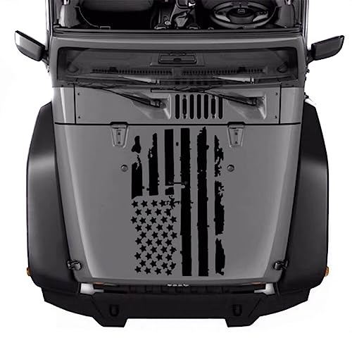 Autocollant de Bande de Capot de Voiture en Forme de Drapeau Américain, Pare-Chocs Decal Autocollant de Voiture en Vinyle, Étanche Modification de Voiture Stickers, 90x51cm Noir