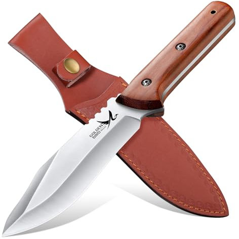Golden Bird Coltello da Caccia Outdoor da 16 cm - Lama Fissa con Fodera - Sharp Bushcraft - Campeggio, Caccia, Escursionismo - Beast Series Orso Marrone